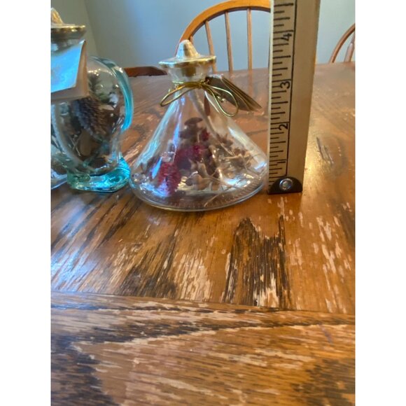 Lot Of 3 Vintage Glass Oil Lamps With Dried Flowers & Heart-Shaped Design Boho D - Picture 5 of 12